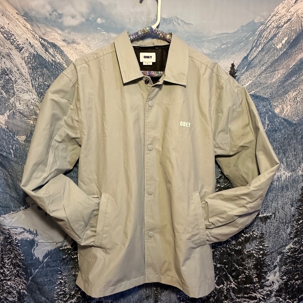 Obey icon, coach, jacket, unisex, size medium, grayish, blue windbreaker